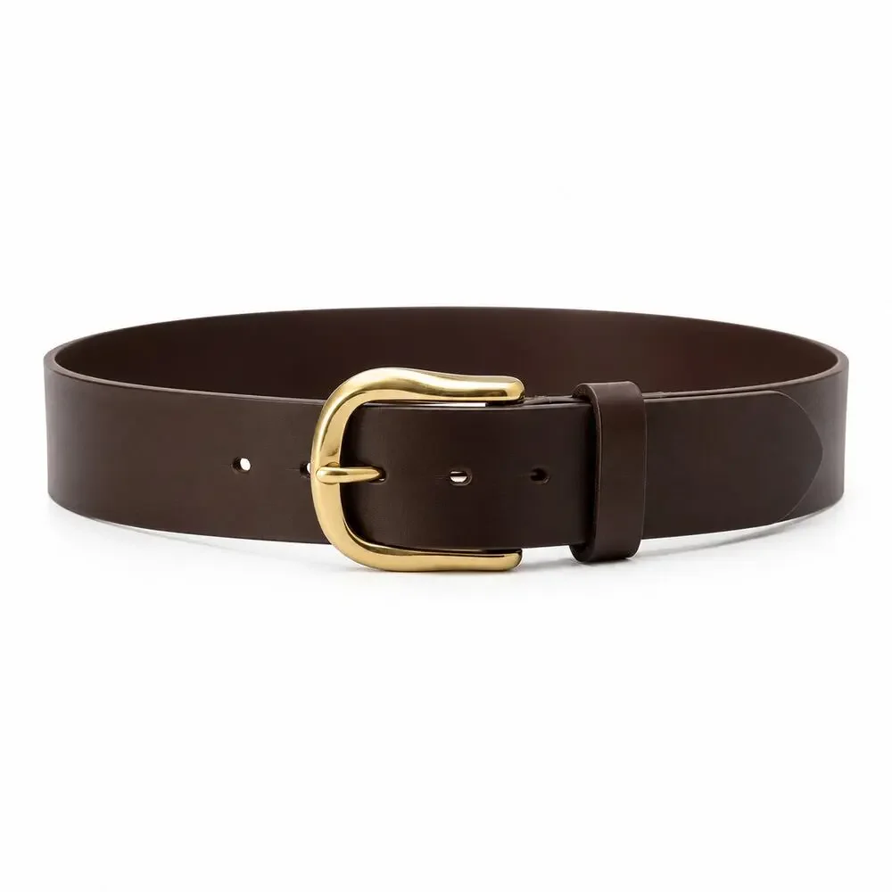 Streets Ahead Brown Leather Belt Gold Buckle 1.5
